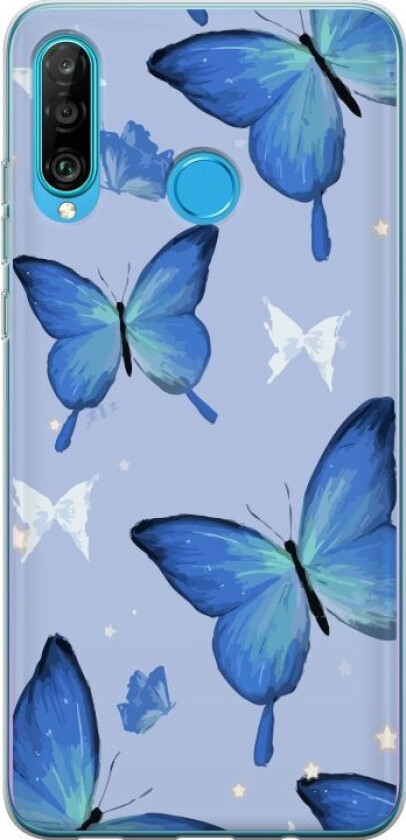 Mobildeksel til Huawei P30 lite med Blå sommerfugler motiv