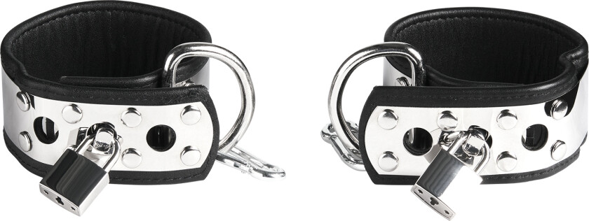 Ankel Mansjette i Lær og Metall med Hengelås - Sølv