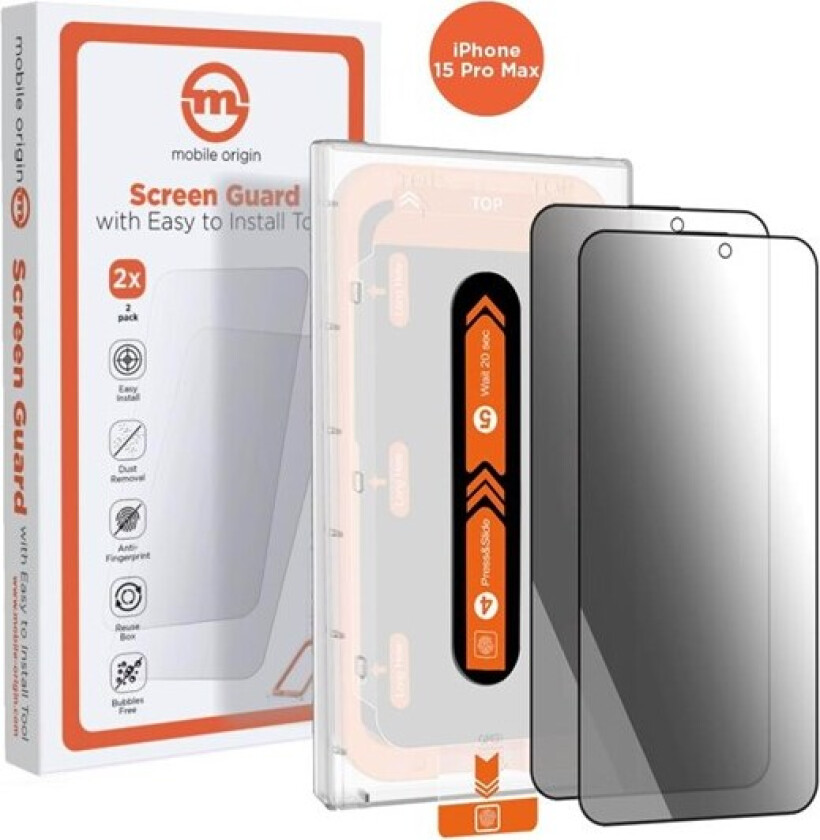 Privacy Screen Guard iPhone 15 Pro Max with easy applicator 2 pack