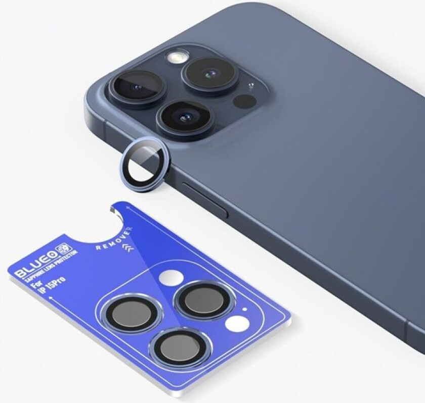 Sapphire Crystal Stainless Steel Camera Lens Protector blue - iPhone 15 Pro Max