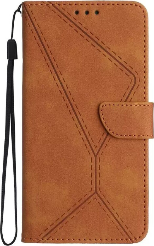 iPhone 15 Pro Max Skinn Deksel med Lommebok og Stropp - Linjemønster - Brun