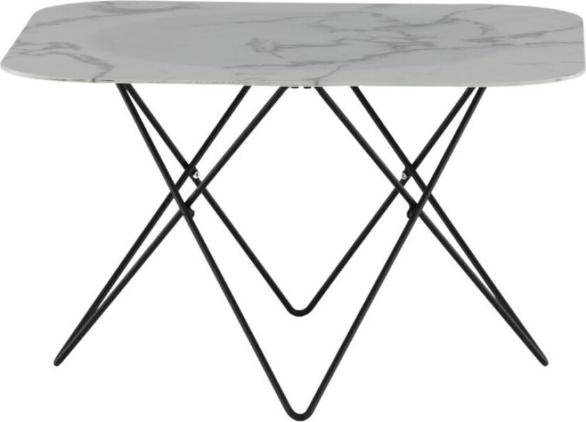 TriStar sofabord 80x80 cm glass hvit marmor dekor.