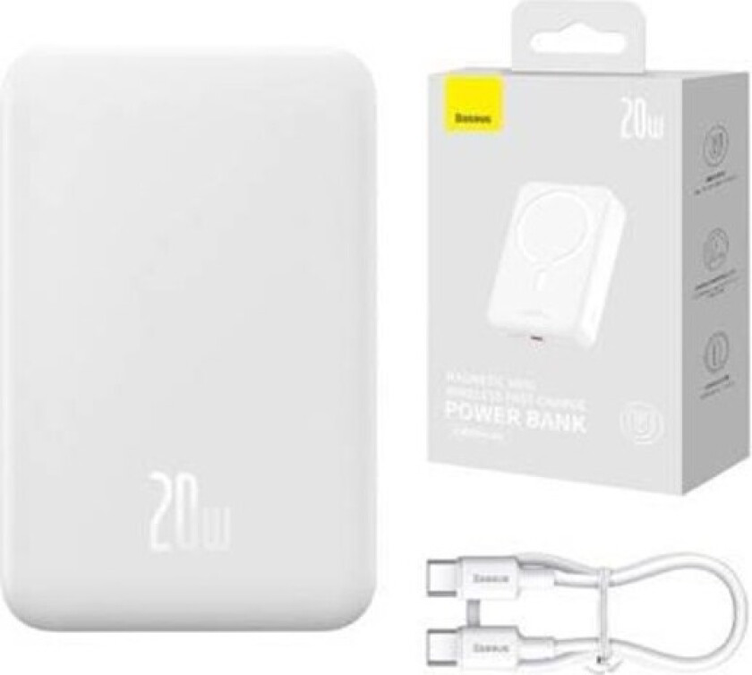 Powerbank Magnetic Mini 20000mAh 20W MagSafe (white) Nødlader - Hvit - 20000 mAh