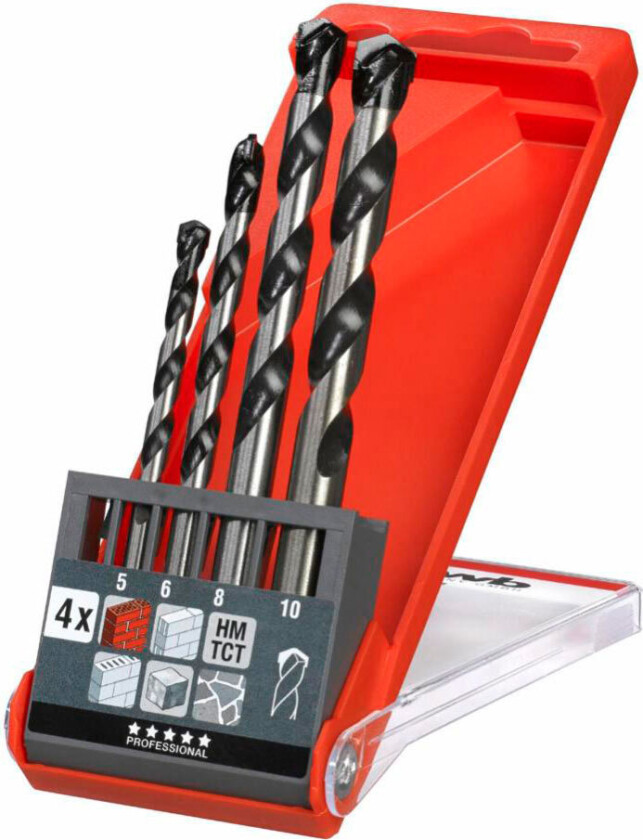kwb 44800, Drill, Drill bit set, Høyrehåndsrotasjon, Betong, Granitt, Kalkstein, Murverk, Stein, Wolframkarbid (WC), Blister