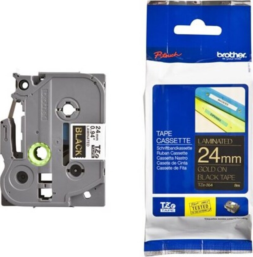 TZe-354 - guld på sort 24mm x 8m