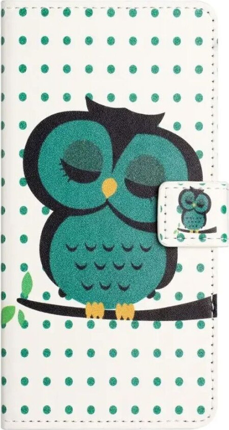 Samsung Galaxy A15 (5G) / A15 Flip Deksel i Skinn med Lommebok og Trykk - Sovende Ugle