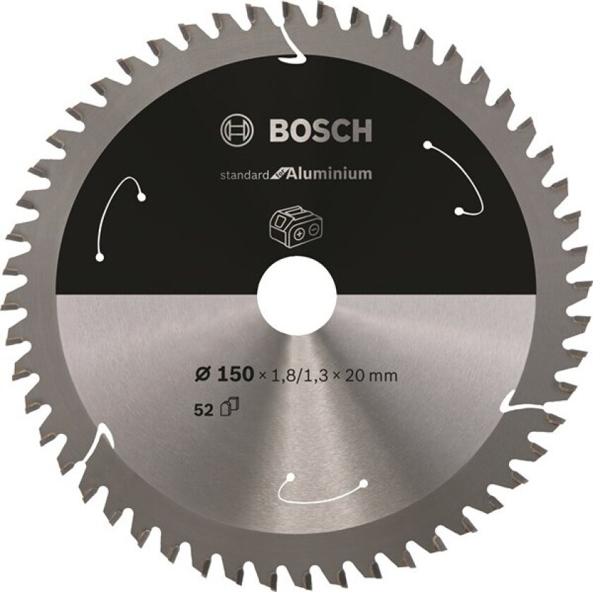 Standard for Aluminium-sirkelsagblad for batteridrevne sager 150x1,8/1,3x20 T52