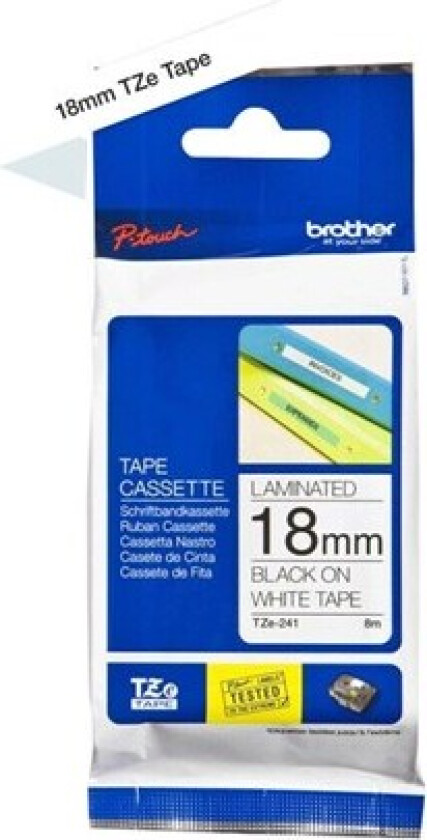 TZE241 Black/White Tape 18mm