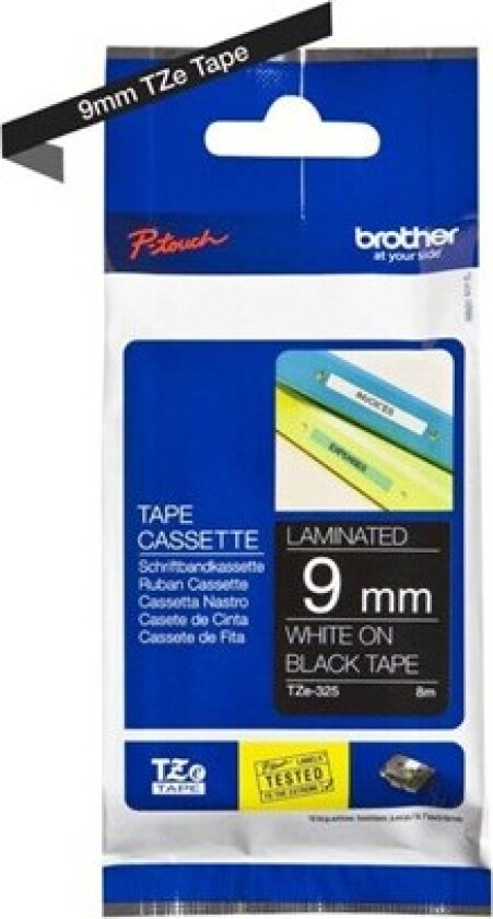 TZ e325 - White On Black - Roll (0.9 cm x 8 m) 1 Cassette(s) Laminated Tape