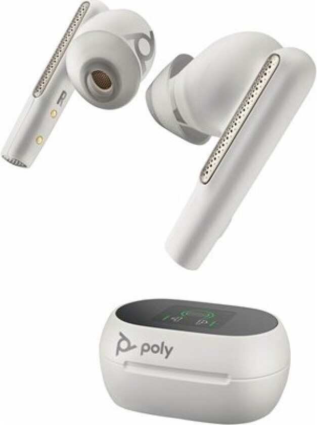 Poly Voyager Free 60+ UC - True wireless-hodetelefoner med mikrofon - i øret - Bluetooth - aktiv støydemping - USB-A via Bluetooth-adapter - sandhvit - Certified for Microsoft Teams