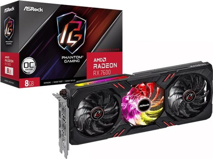 Phantom Gaming Radeon RX 7600 8GB OC - Grafikkort - Radeon RX 7600 - 8 GB GDDR6 - PCIe 4.0 x8 - HDMI, 3 x DisplayPort - boks