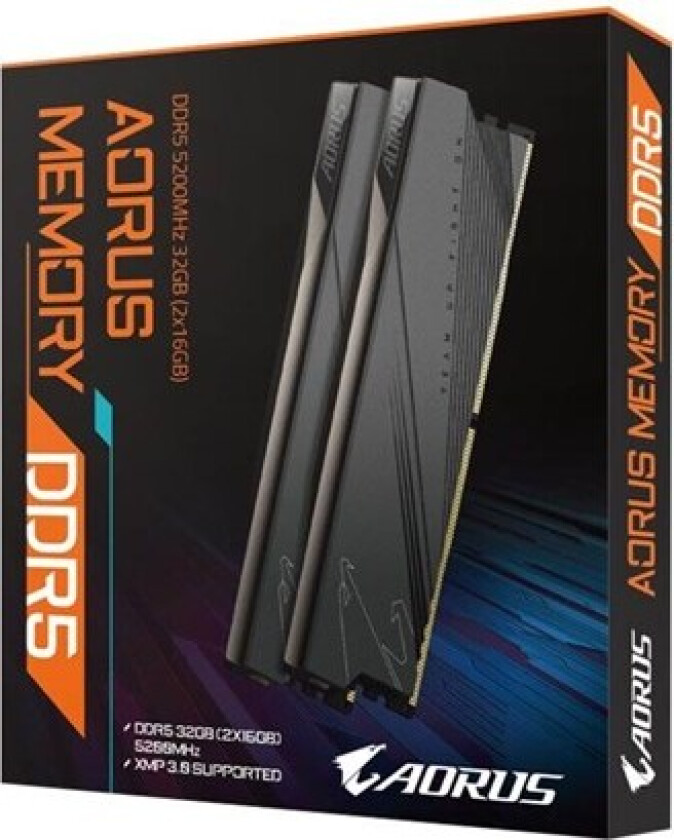 Gigabyte AORUS - DDR5 - sett - 32 GB: 2 x 16 GB - DIMM 288-pin - 5200 MHz / PC5-41600 - CL40 - 1.35 V - ikke-bufret - on-die ECC - AORUS gray