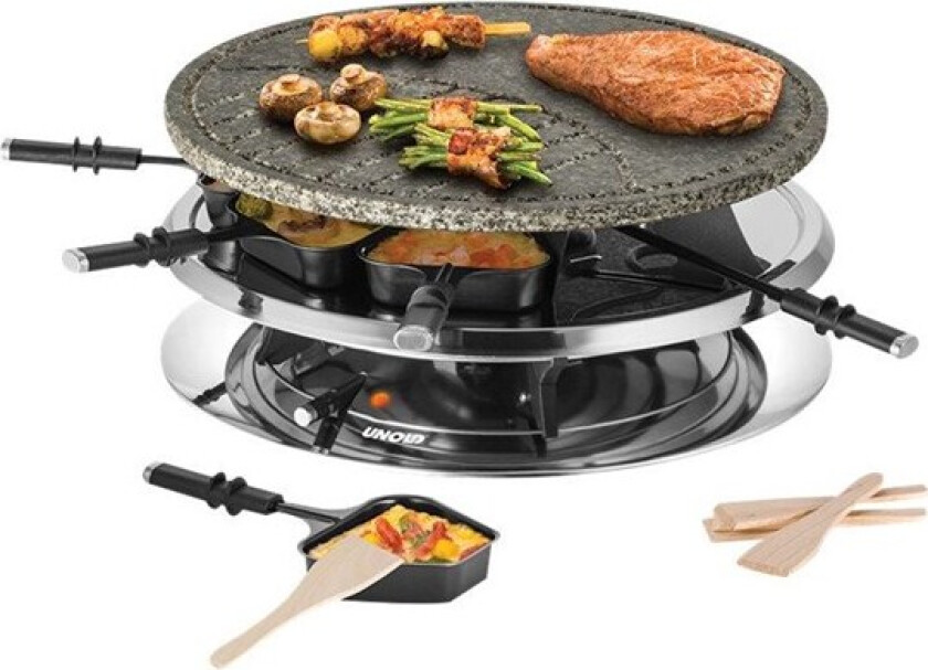 RACLETTE 48726 Multi 4 in 1 - Raclette/fondue/grill/varm stein - 1.3 kW - rustfritt stål / svart