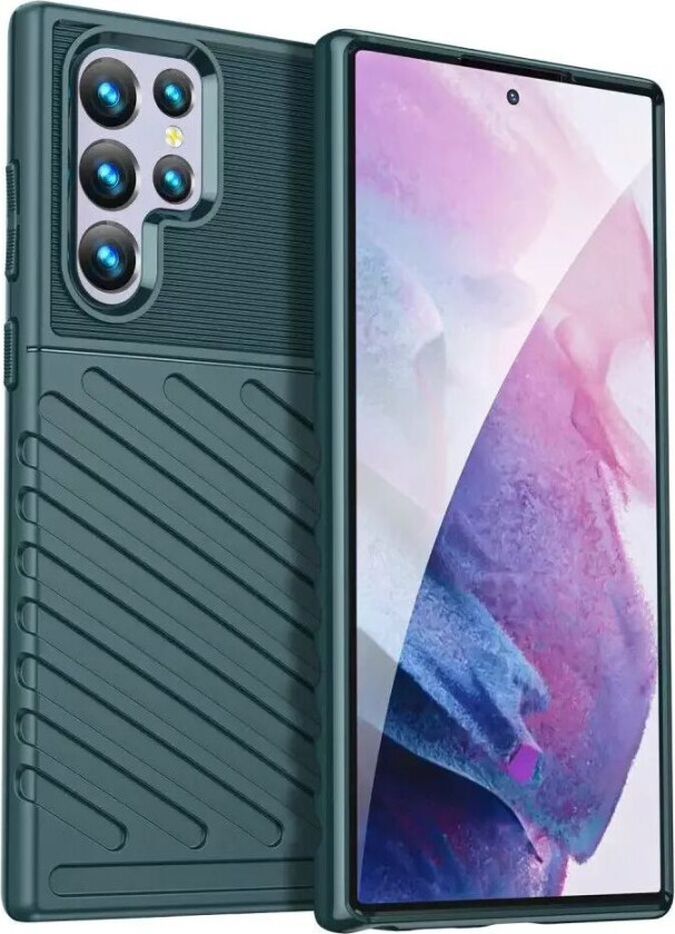 Samsung Galaxy S22 Ultra Thunder Series Twill Plast Deksel - Grønn