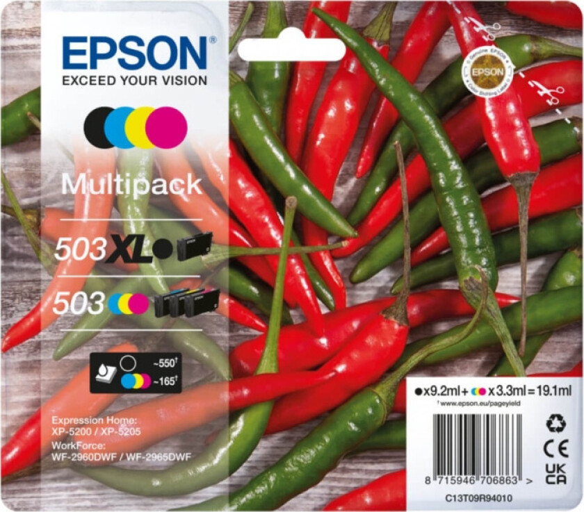 503/503 XL Multipack - 4-pack - XL(black) + Standard Capacity - black yellow cyan magenta - original - ink cartridge - Blekkpatron Blå