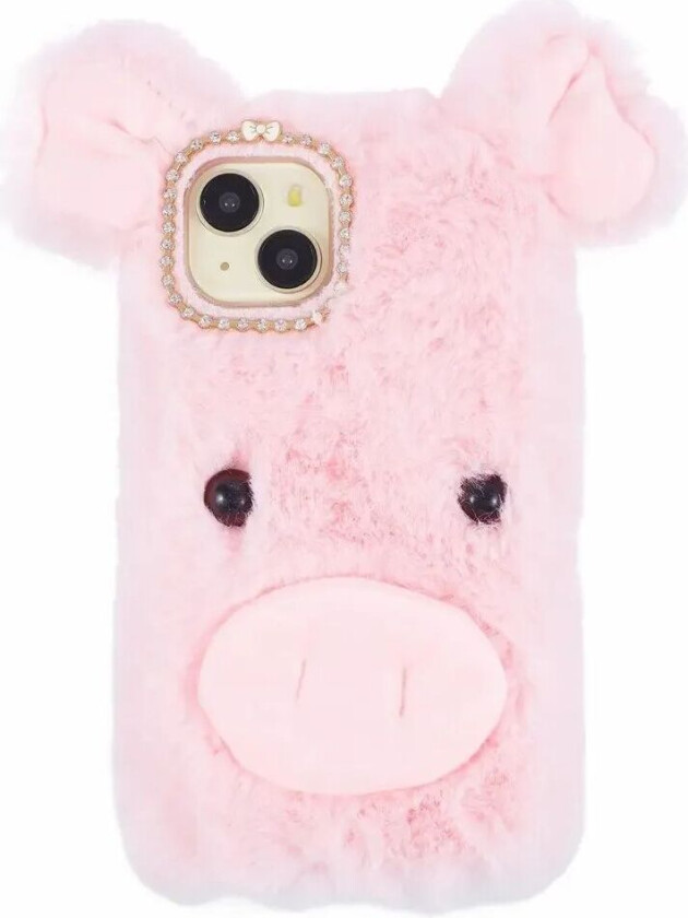 iPhone 15 Fleksibelt Plastbakdeksel m. Pels - Gris - Rosa