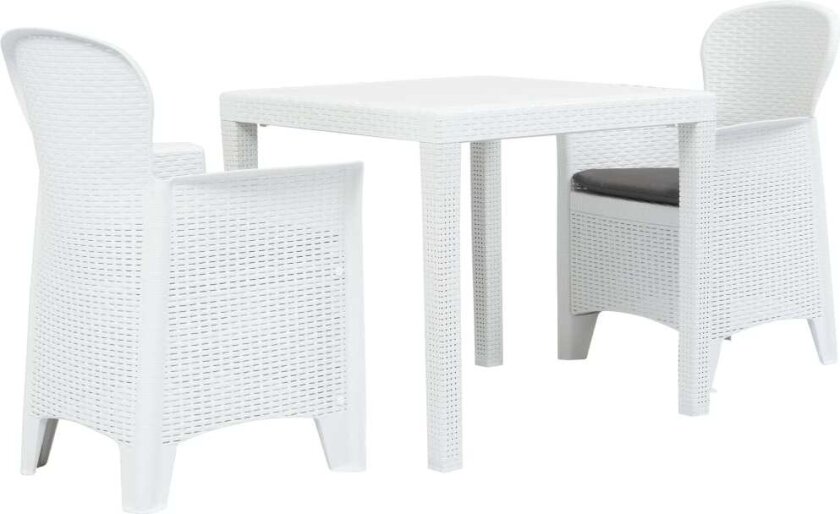 Bistrosett 3 deler plast hvit rottingdesign