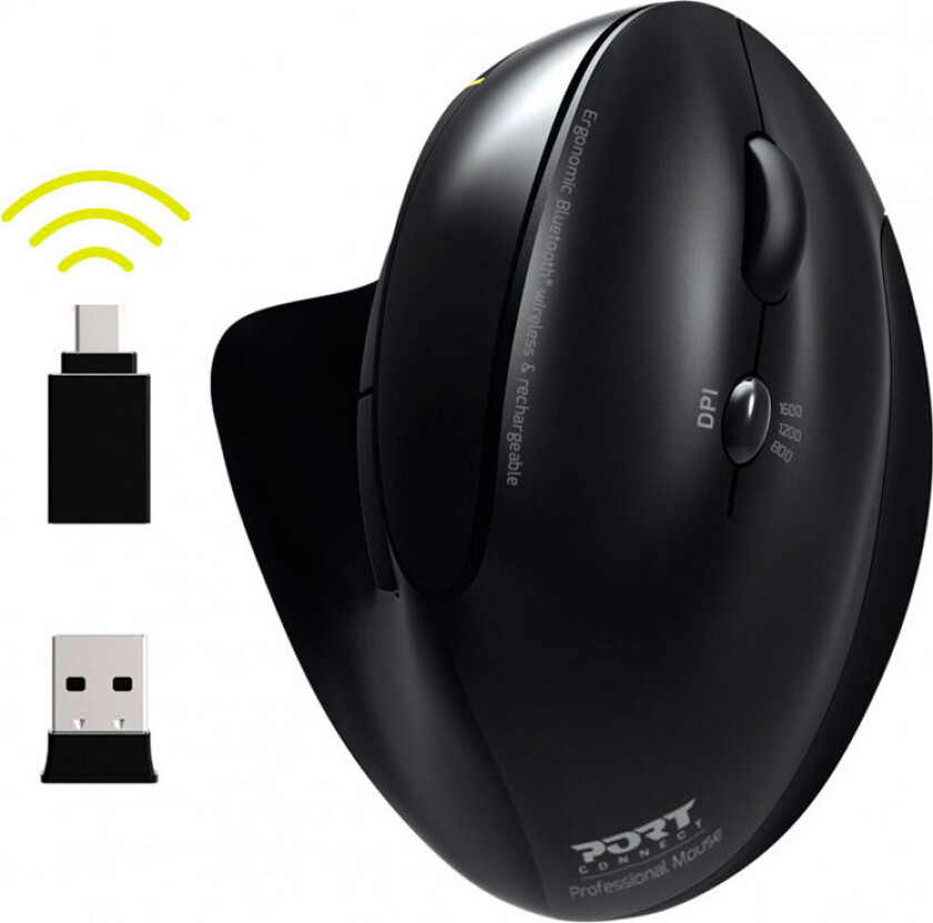 PORT Connect Professional - Vertical mouse - Optisk - 5 - Svart