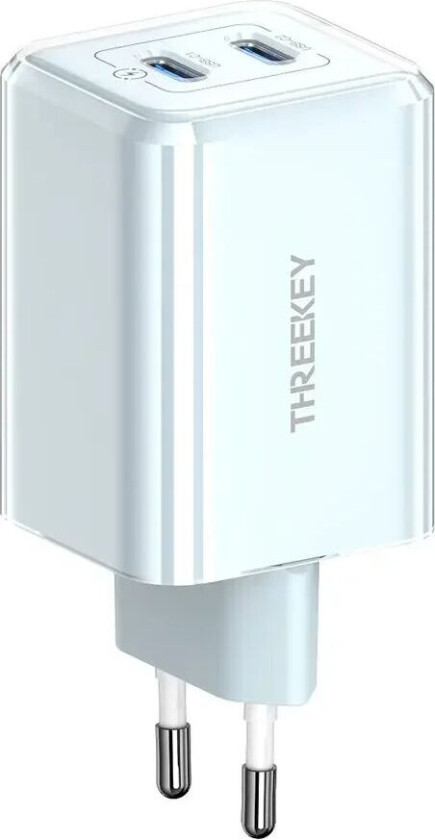Threekey PD 35W USB-C GaN Fast Vegglader m. 2 x USB-C - Blå