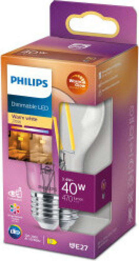 - Pære LED 5,5W Glass (470lm) Dimmbar E27