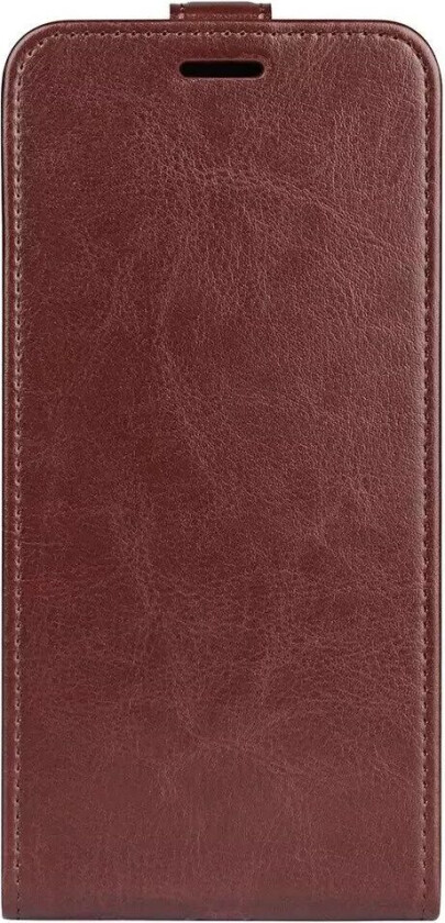 iPhone 14 Pro Vertikalt Flip Kunst Skinn Deksel med Lommebok - Brun