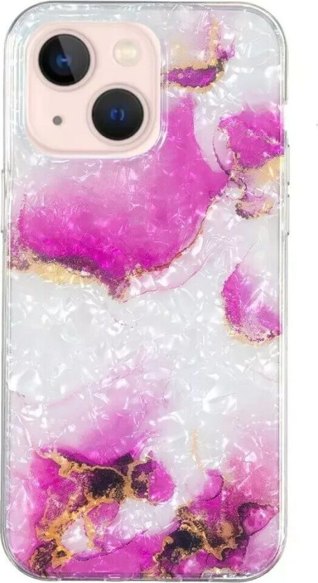iPhone 15 Fleksibelt Plastdeksel - Hvit og Rosa Marmor