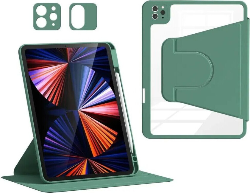 iPad Air (2022 / 2020) / Pro 11 (2022 / 2021 / 2020 / 2018) Hybrid Flip Deksel m. Pennholder og Kameralinsebeskytter - Grønn / Gjennomsiktig
