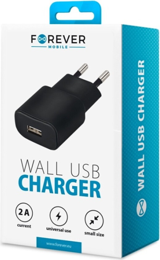 väggladdare med USB-port, 2A, svart