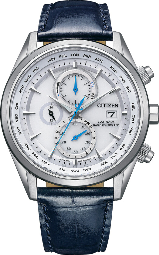 Eco-Drive Radio Controlled AT8260-18A - Kvarts - Sølv - Herreklokker - Skinn - Safir