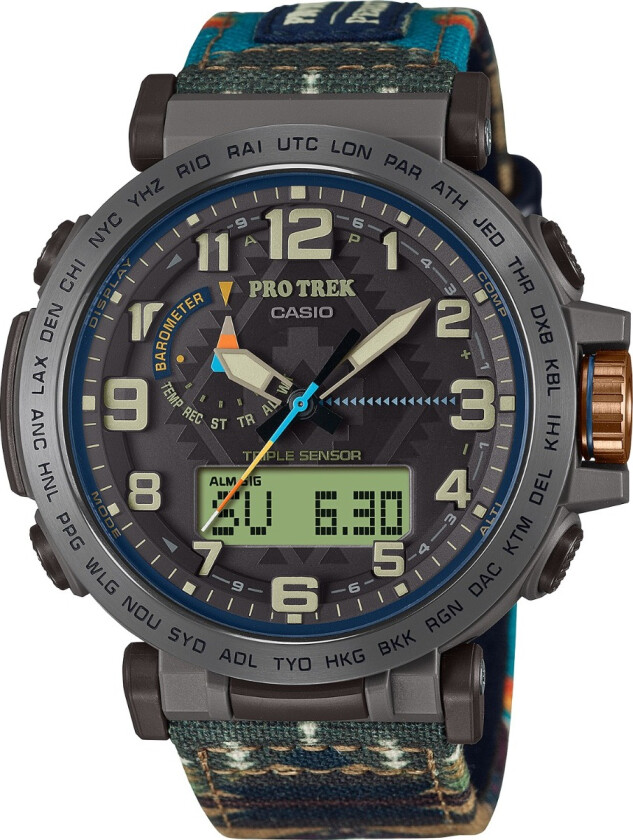 Pro Trek Pendleton PRG-601PE-5ER - Anadigi - Sort - Herreklokker - Stoff - Mineral