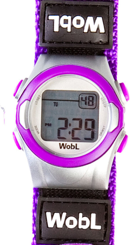 Lilla klokke for en lille jente - WobL Purple - Digital - Sølv - Unisex - Borrelås -