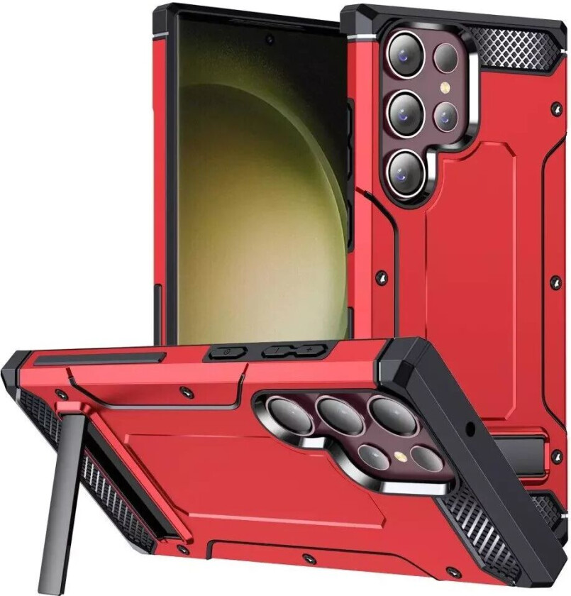 Samsung Galaxy S23 Ultra Håndverker Plast Deksel Med Metall Kickstand - Rød