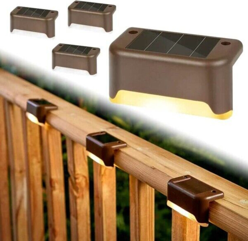 4-Pack Solar belysning for trapper, balkong og rekkverk Brun