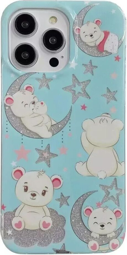 iPhone 14 Pro Glitter Plast Deksel - Bjørner og Stjerner
