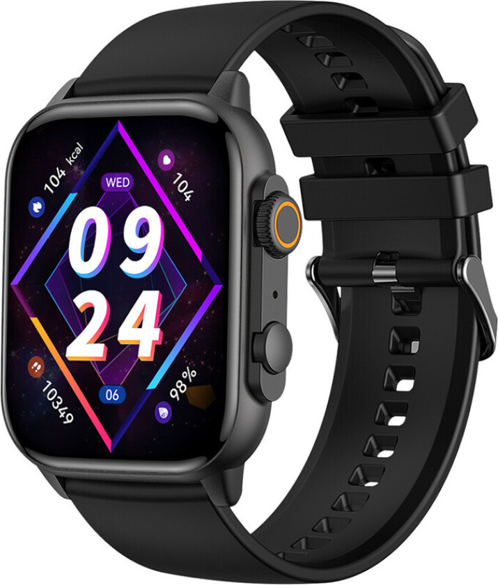 Smartwatch J9 Amoled - 1,95 tm skjerm, ringe, kalorier/pulsmåler, skritteller - svart