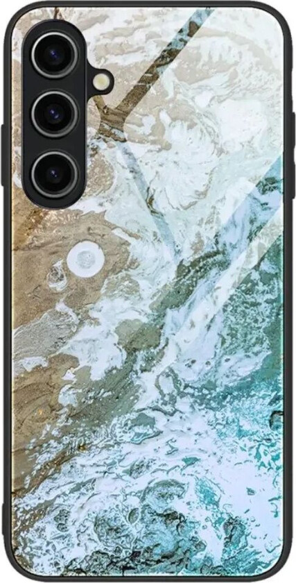 Samsung Galaxy A35 (5G) Deksel m. Glassbakside - Blå / Gull Marmor Mønster