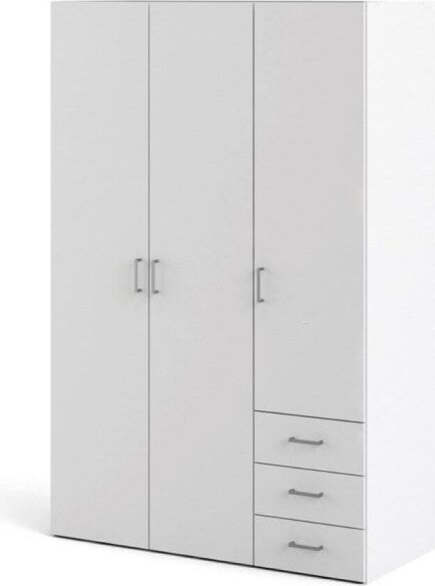 Spell garderobeskap 3 dører, 3 skuffer hvit.