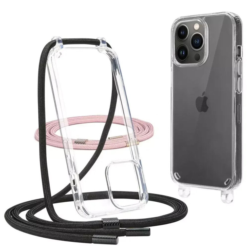 Tech-Protect iPhone 12 / 12 Pro Flexair Chain Deksel m. Svart / Rosa Stropp - Gjennomsiktig