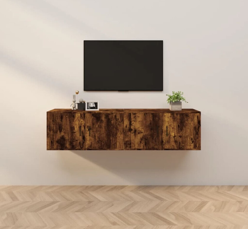 Vegghengte TV-benker 2 stk røkt eik 80x34,5x40 cm