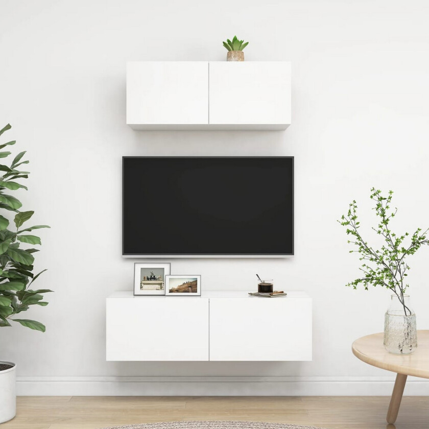 TV-benksett 2 deler hvit sponplate
