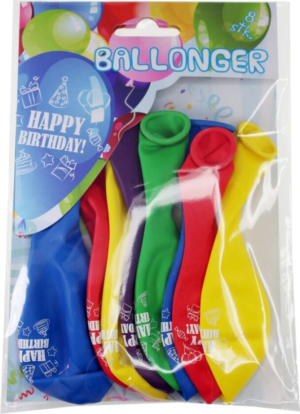 Ballonger Med Tekst 8pk - Happy Birthday