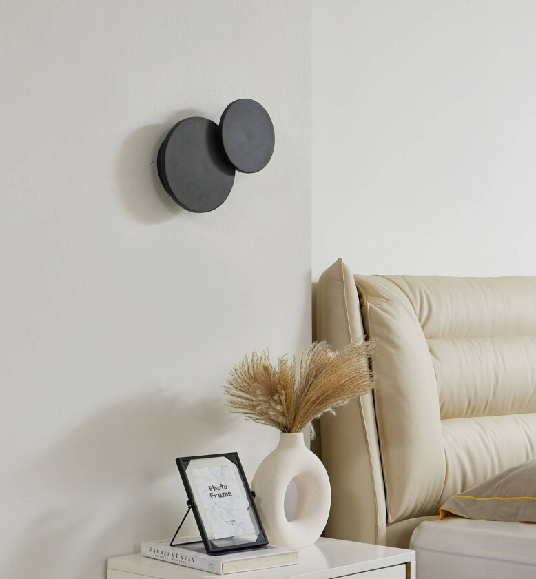 Elrik LED-vegglampe, to elementer, rund, svart