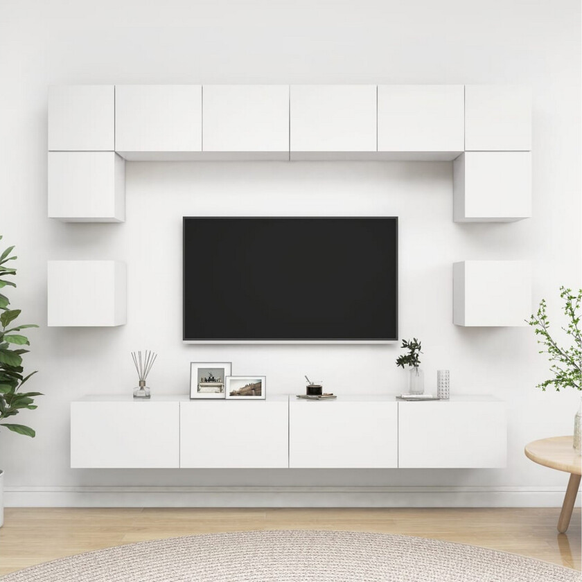 TV-benksett 8 deler hvit sponplate