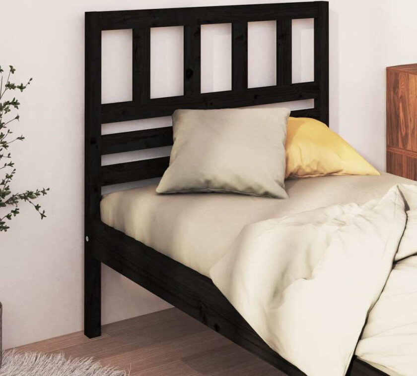 Sengegavl svart 96x4x100 cm heltre furu