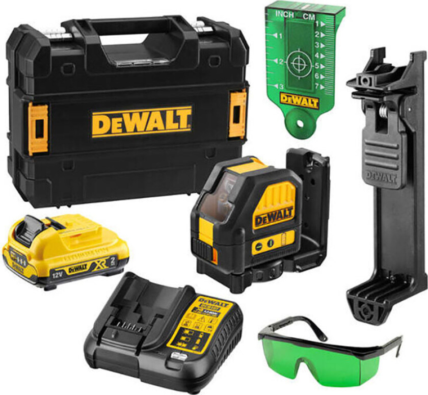 Dewalt Krysslaser Selvnivellerende, Dce088d1g, Grønn Stråle, 30m, 12v Lithium Batteri.