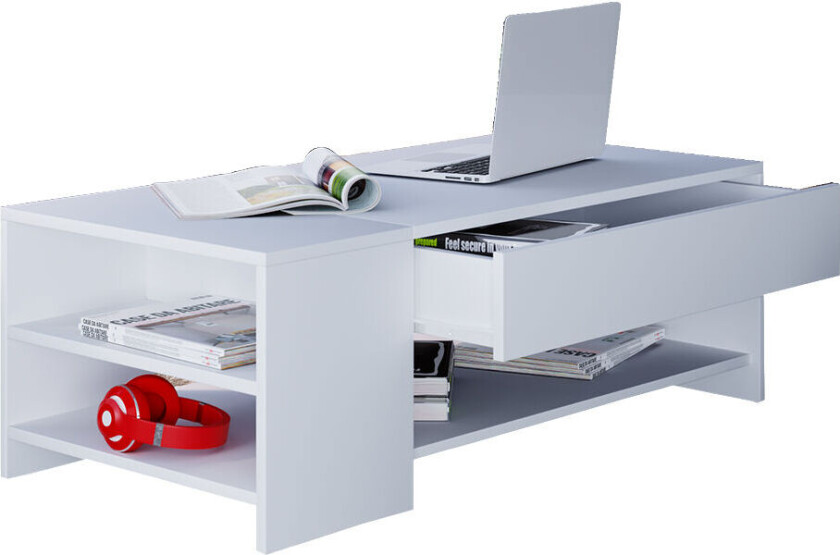 Tindus sofabord 1 skuff, 3 hyller hvit, hvit.