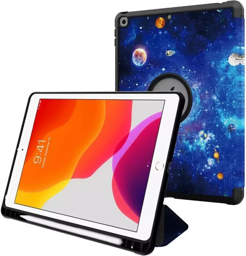 iPad 10.2" (2021 / 2020 / 2019) Flip Deksel m. Ståfunksjon & Pencil Holder - Galaxy