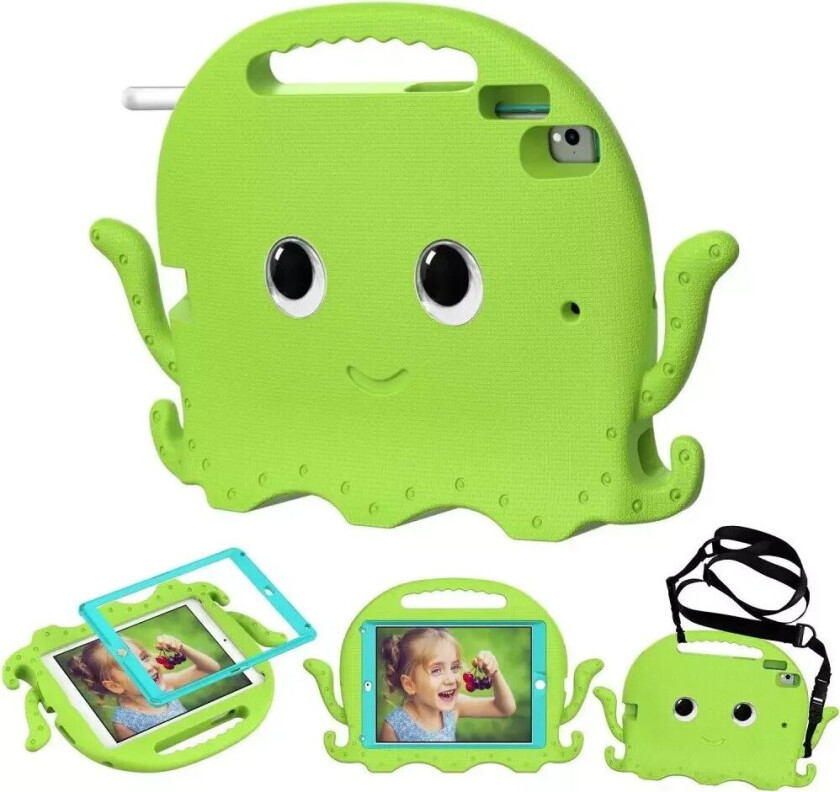 iPad (2018) / iPad (2017) / iPad Air 2 / iPad Pro 9.7" EVA Barnedeksel med Skulderstropp - Blekkspruttema - Grønn