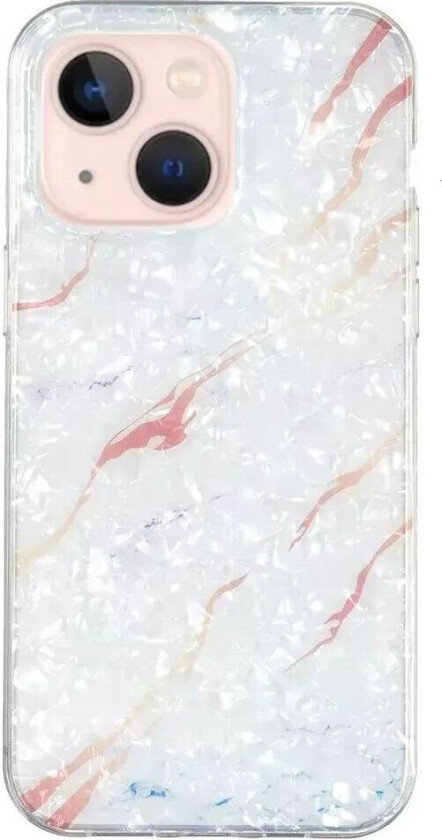 iPhone 15 Fleksibelt Plastdeksel - Hvit og Brun Marmor