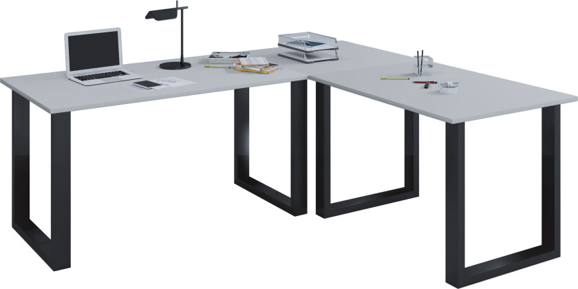 Bilde av Lona hjørneskrivebord 160x130x50 cm U-ramme grå, svart.
